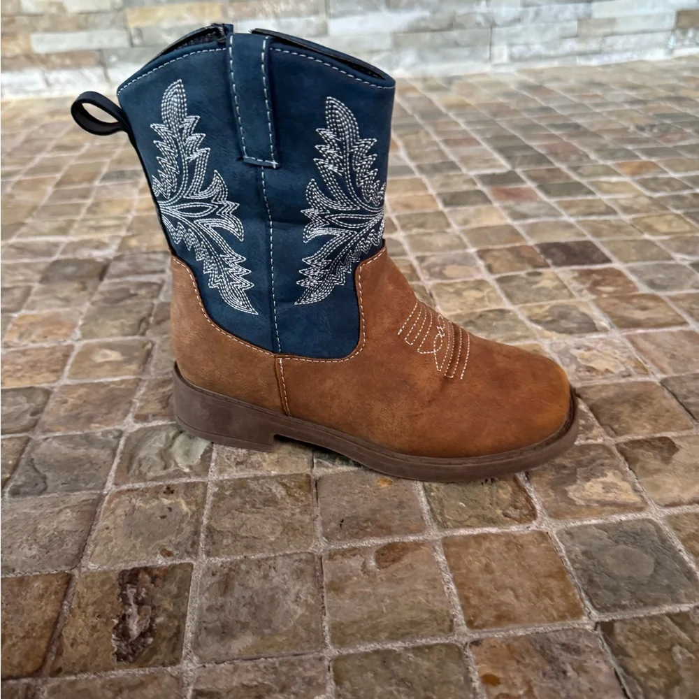 Kids Brown and Blue Western Boots
